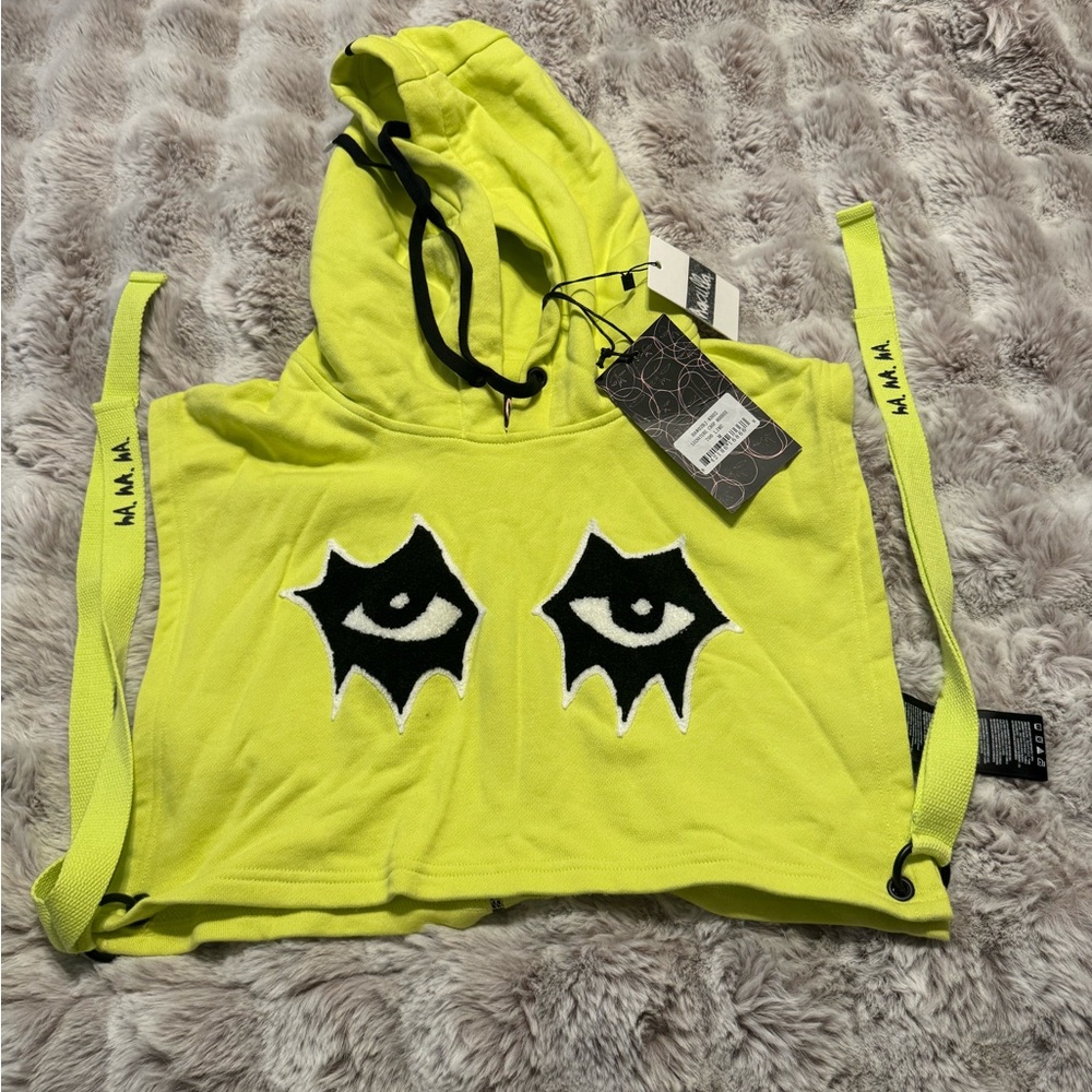 Haculla Neon Yellow Hooded Crop Top with Eye Design